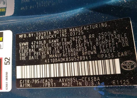 2025 Toyota Camry Se из США, поврежденный, VIN 4T1DBADK8SU528941